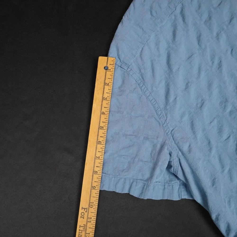 J. Crew Shirt Mens L Blue Textured Grid Short Sleeve Camp Collar Cotton Casual